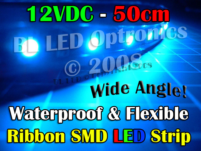 50cm SMD Waterproof 12V LED Strip Neon Light Blue - Click Image to Close